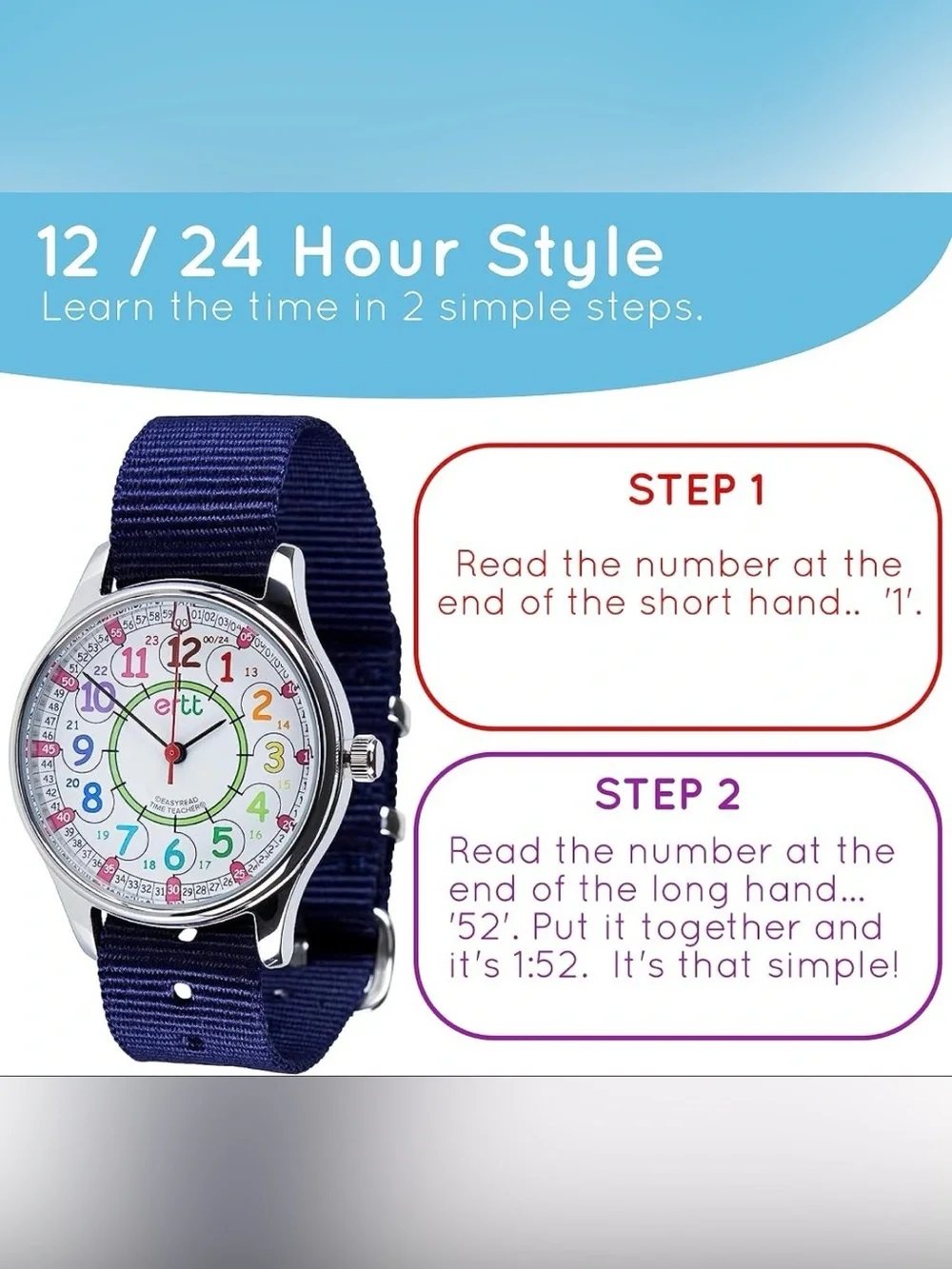 Kids Learning Watch - Navy Strap with Colorful Dial by